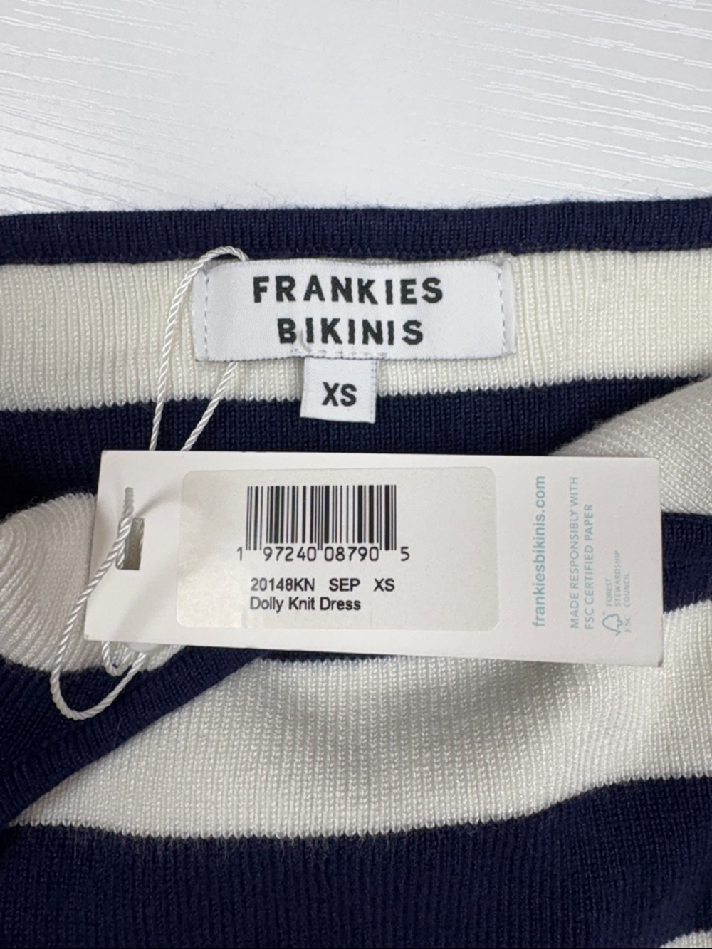 NWT Frankies Bikinis Dolly Striped Stretchy Rib Knit Halter Mini Dress Navy XS - Picture 9 of 11